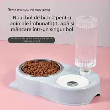 Vas dublu pentru pisici, cu design anti-răsturnare și distribuție automată de apă
