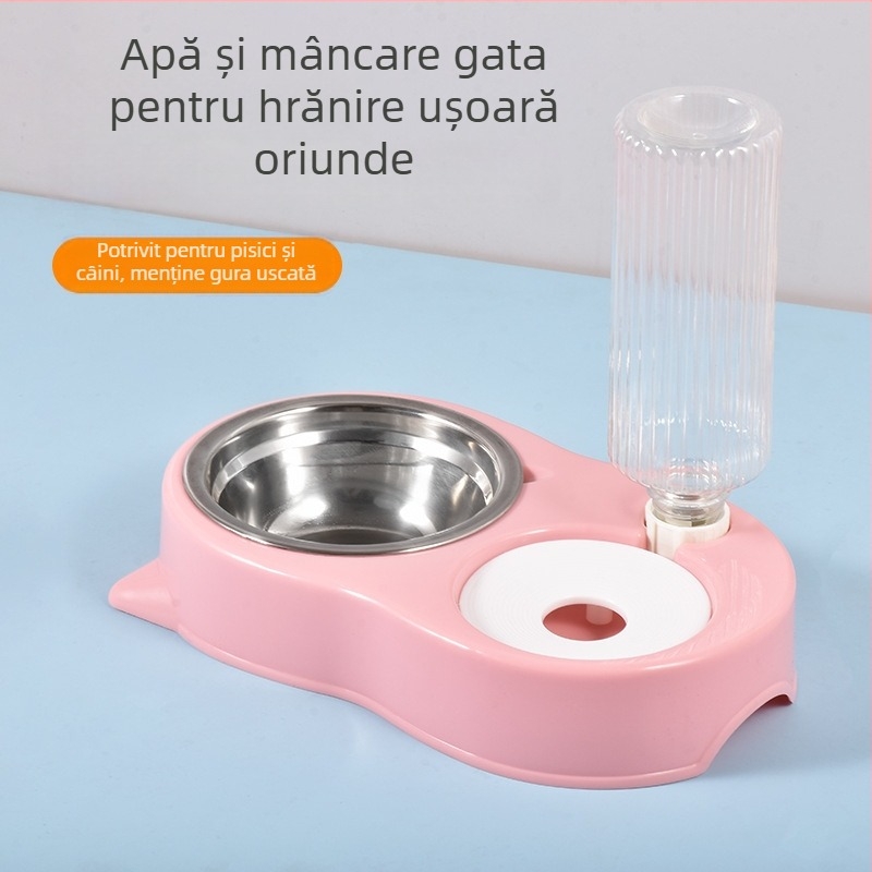 Vas dublu pentru pisici, cu design anti-răsturnare și distribuție automată de apă