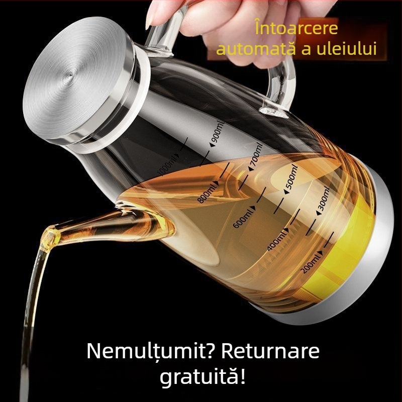 Recipient de ulei cu cioc de vultur, etanș, capacitate mare, sticlă rezistentă la căldură, deschidere-închidere automată a capacului