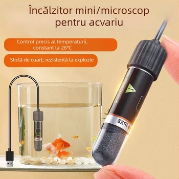 Mini tijă de încălzire pentru acvariu - 10W, sticlă de cuarț, termostat Micro USB, control automat al temperaturii