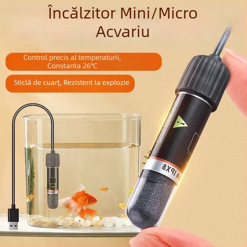 Tijă de încălzire pentru acvariu - încălzitor cu termostat mini, 10 W, sticlă, model Ql-222, Quanlong, 83 g