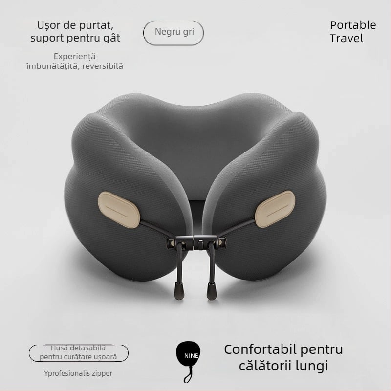 Perna cervicală U din spumă cu memorie, pentru adulți, husă poliester-bumbac