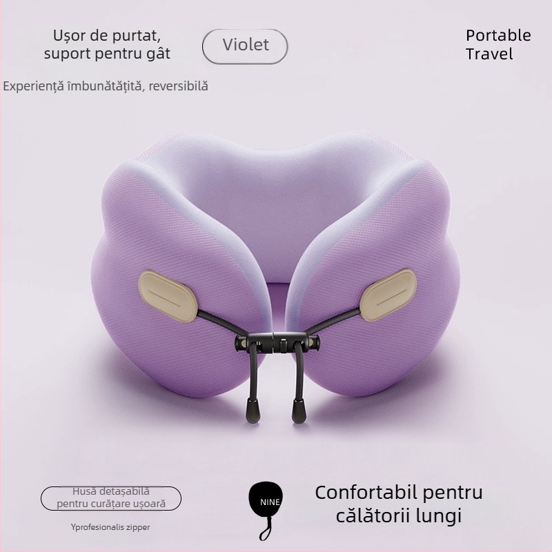 Perna cervicală U din spumă cu memorie, pentru adulți, husă poliester-bumbac