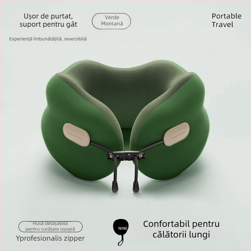 Perna cervicală U din spumă cu memorie, pentru adulți, husă poliester-bumbac