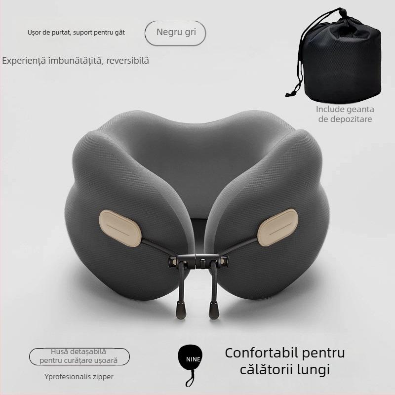 Perna cervicală U din spumă cu memorie, pentru adulți, husă poliester-bumbac