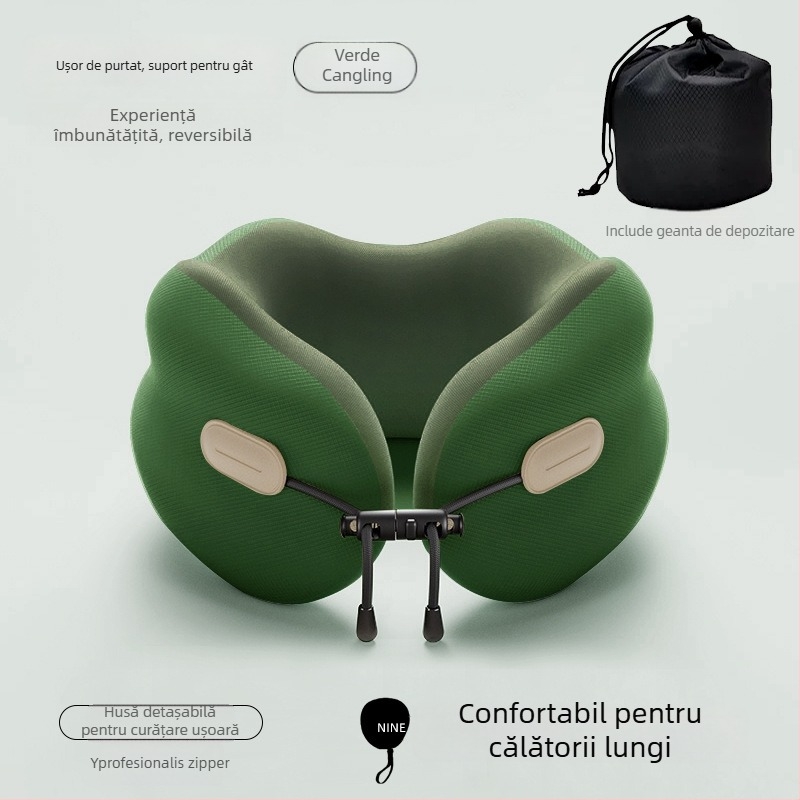 Perna cervicală U din spumă cu memorie, pentru adulți, husă poliester-bumbac