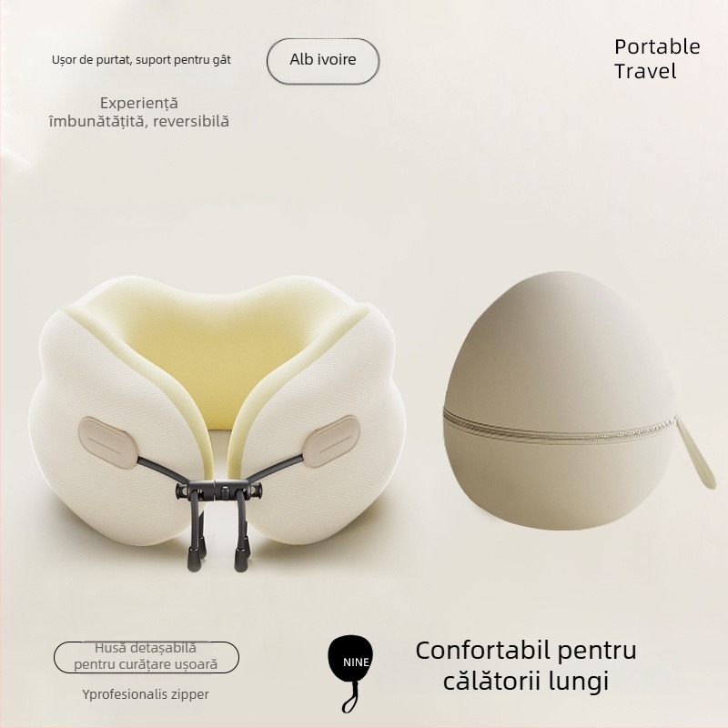 Perna cervicală U din spumă cu memorie, pentru adulți, husă poliester-bumbac