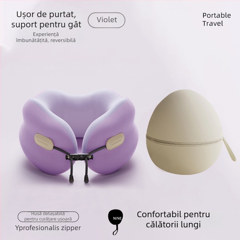 Perna cervicală U din spumă cu memorie, pentru adulți, husă poliester-bumbac