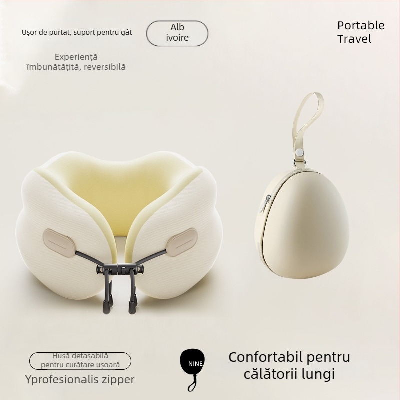 Perna cervicală U din spumă cu memorie, pentru adulți, husă poliester-bumbac