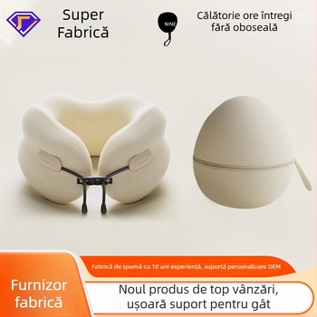 Pernă cervicală din memory foam, în formă de U, portabilă și pliabilă, pentru adulți (Umplutură: memory foam; Husă: poliester-bumbac; Stil: Modern Minimalist)