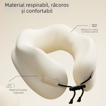 Pernă cervicală din memory foam, în formă de U, portabilă și pliabilă, pentru adulți (Umplutură: memory foam; Husă: poliester-bumbac; Stil: Modern Minimalist)