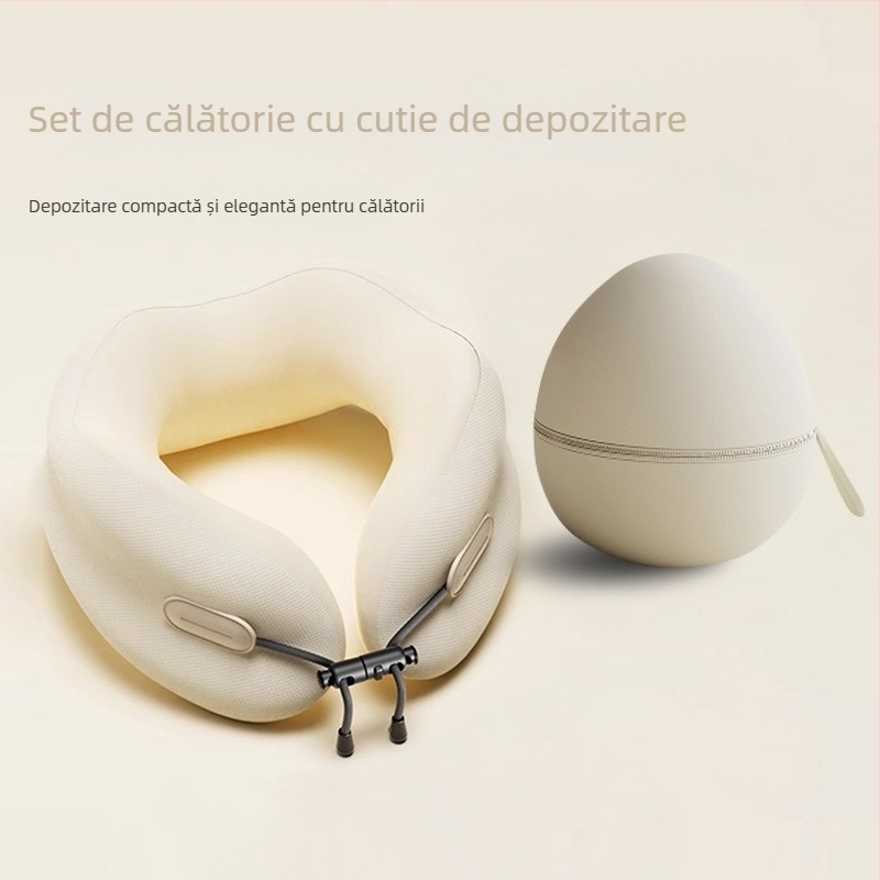 Pernă cervicală din memory foam, în formă de U, portabilă și pliabilă, pentru adulți (Umplutură: memory foam; Husă: poliester-bumbac; Stil: Modern Minimalist)