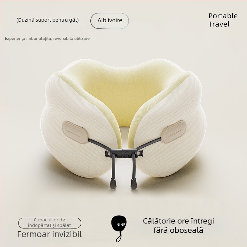 Pernă cervicală din memory foam, în formă de U, portabilă și pliabilă, pentru adulți (Umplutură: memory foam; Husă: poliester-bumbac; Stil: Modern Minimalist)