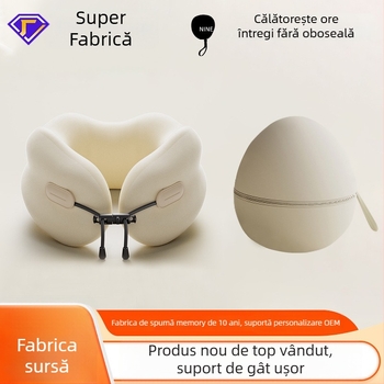 Perne de gât din spumă cu memorie, formă U — portabilă, pliabilă, pentru adulți, țesătură poliester-bumbac