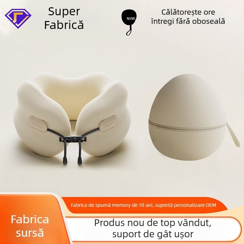 Perne de gât din spumă cu memorie, formă U — portabilă, pliabilă, pentru adulți, țesătură poliester-bumbac