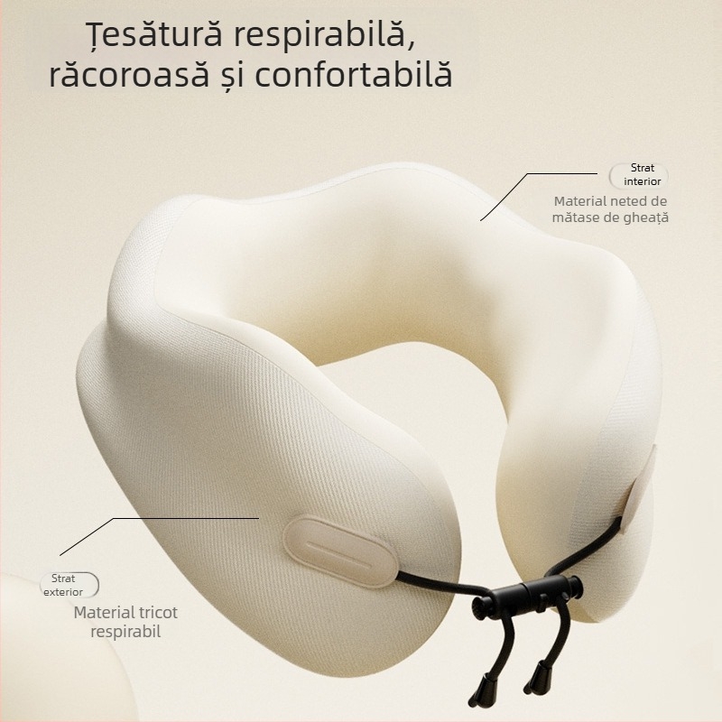 Perne de gât din spumă cu memorie, formă U — portabilă, pliabilă, pentru adulți, țesătură poliester-bumbac