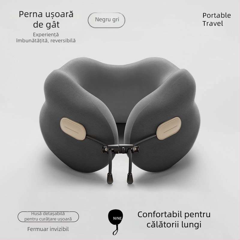 Perne de gât din spumă cu memorie, formă U — portabilă, pliabilă, pentru adulți, țesătură poliester-bumbac