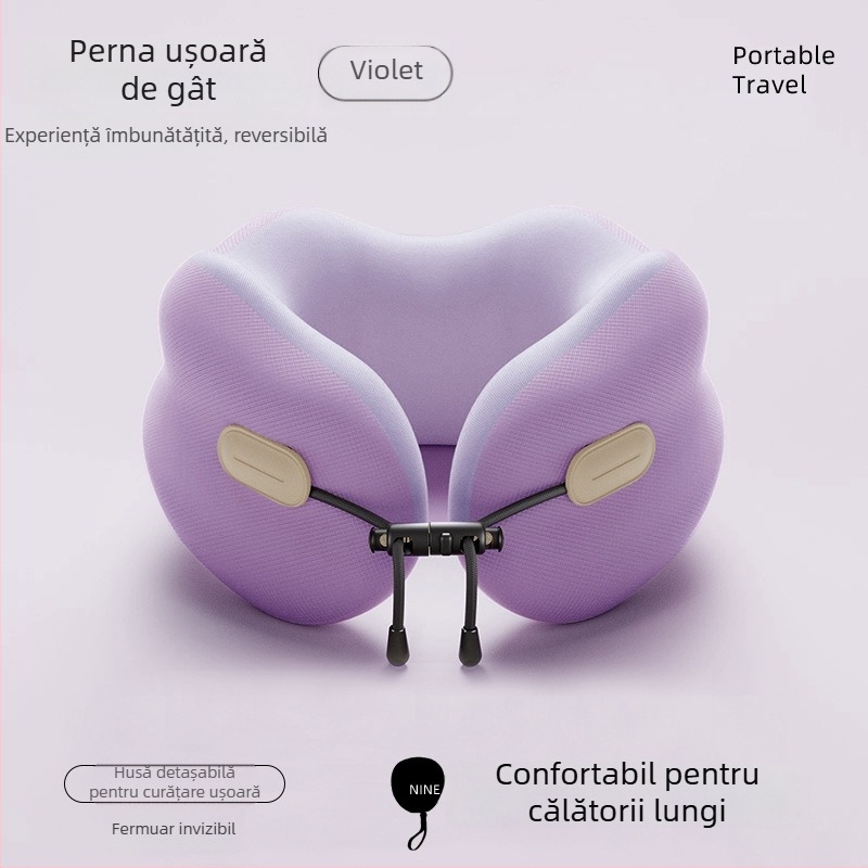 Perne de gât din spumă cu memorie, formă U — portabilă, pliabilă, pentru adulți, țesătură poliester-bumbac