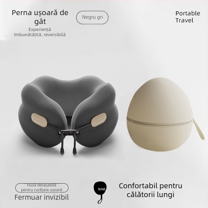 Perne de gât din spumă cu memorie, formă U — portabilă, pliabilă, pentru adulți, țesătură poliester-bumbac