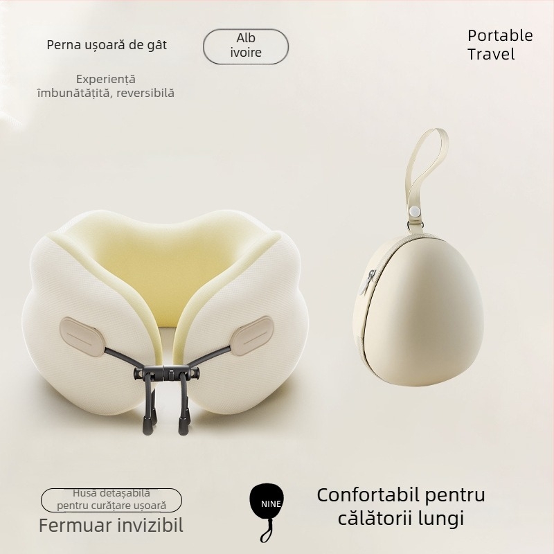 Perne de gât din spumă cu memorie, formă U — portabilă, pliabilă, pentru adulți, țesătură poliester-bumbac