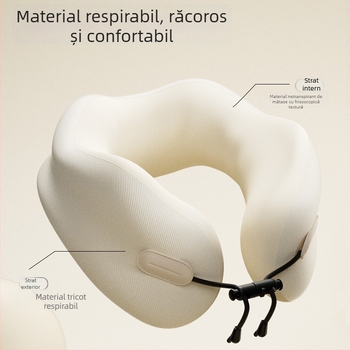 Pernă de gât din spumă cu memorie – în formă U, țesătură poliester-bumbac, stil modern minimalist, pentru adulți