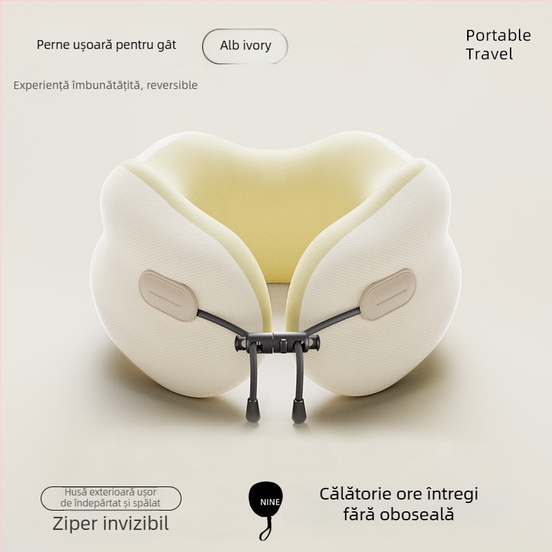 Pernă de gât din spumă cu memorie – în formă U, țesătură poliester-bumbac, stil modern minimalist, pentru adulți