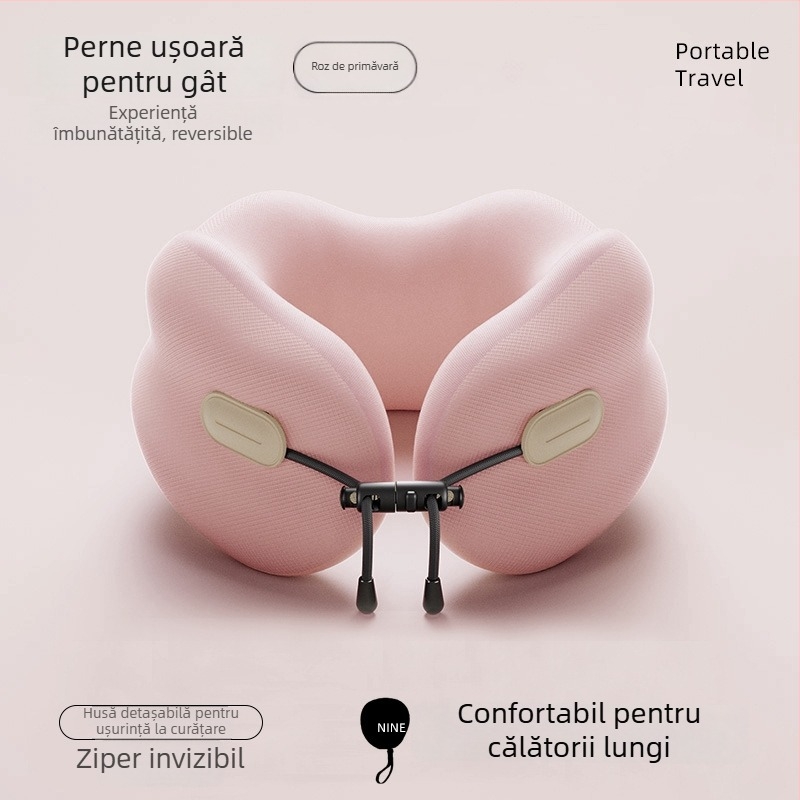 Pernă de gât din spumă cu memorie – în formă U, țesătură poliester-bumbac, stil modern minimalist, pentru adulți