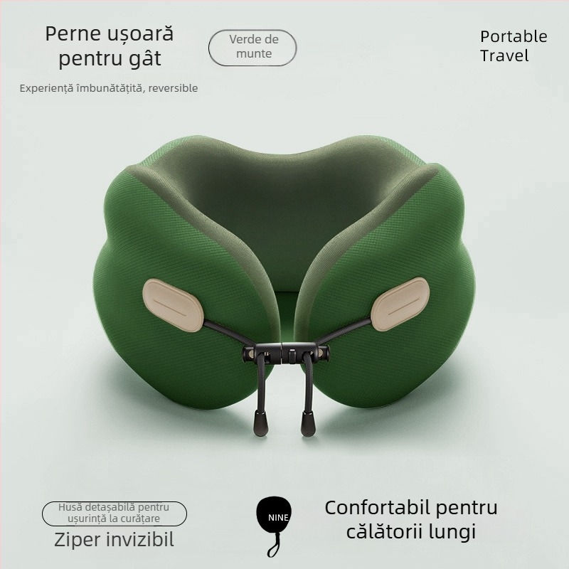 Pernă de gât din spumă cu memorie – în formă U, țesătură poliester-bumbac, stil modern minimalist, pentru adulți