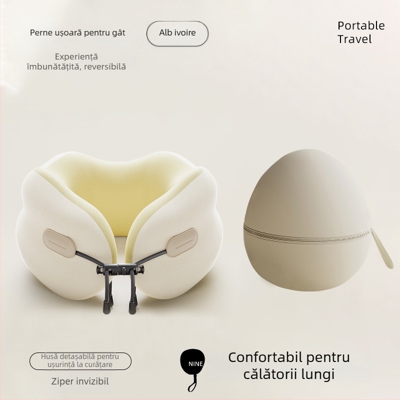 Pernă de gât din spumă cu memorie – în formă U, țesătură poliester-bumbac, stil modern minimalist, pentru adulți