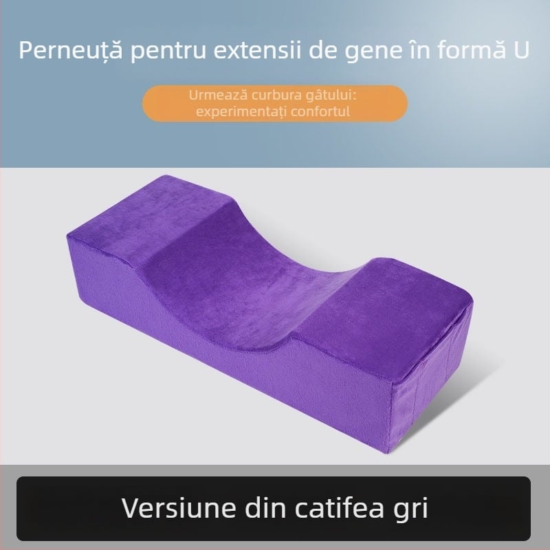 Pernă în formă de U pentru masă de lucru la extensii gene, umplutură din spumă cu memorie, husă din velur cristal, susținere cervicală pentru somn pe o parte, adulți