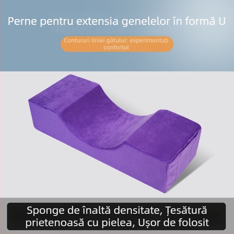 Pernă în formă de U din spumă cu memorie, țesătură velur cristal, pentru adulți, greutate până la 0,5 kg