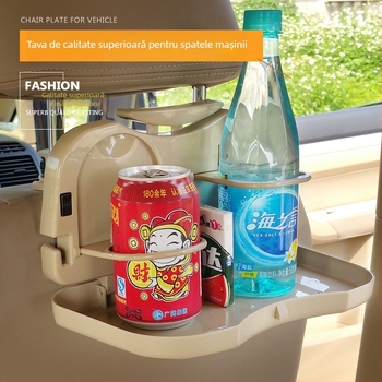 Masă pliabilă pentru bancheta din spate a mașinii, din ABS plastic, birou pentru laptop, suport pentru băuturi și spațiu de depozitare
