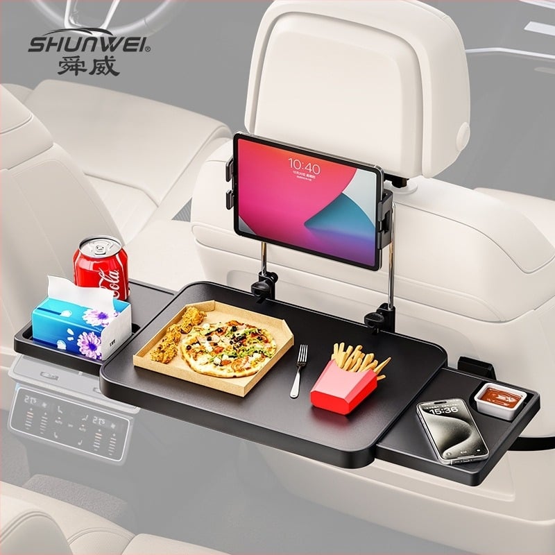 Shunwei Masă pentru mașină – Multifuncțională, Pliabilă, din plastic, Dimensiuni 360×255 mm, Montaj prin click
