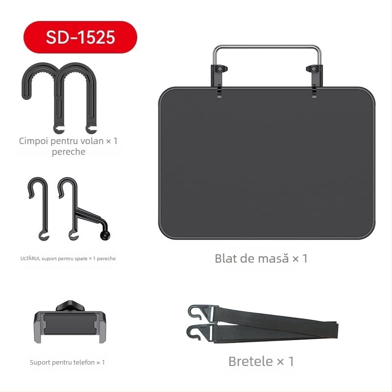 Shunwei Masă pentru mașină – Multifuncțională, Pliabilă, din plastic, Dimensiuni 360×255 mm, Montaj prin click