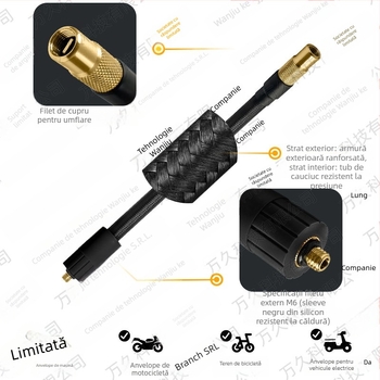 Wanjiu Adaptor pentru furtun de aer din cupru și cauciuc împletit, filet extern M6 — etanșare prin învârtire, rezistent la căldură, accesoriu pentru umflarea pneurilor
