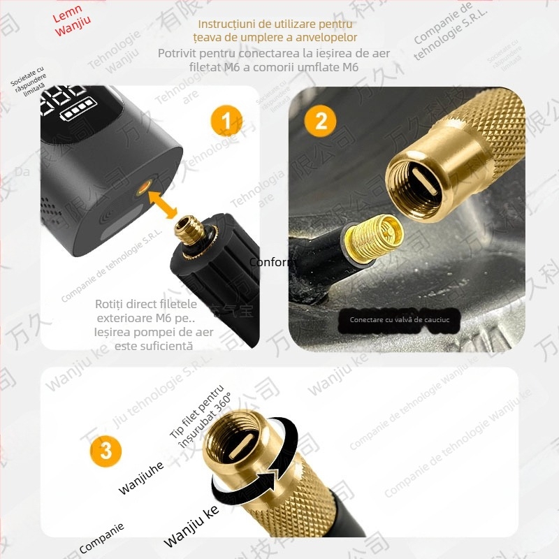 Wanjiu Adaptor pentru furtun de aer din cupru și cauciuc împletit, filet extern M6 — etanșare prin învârtire, rezistent la căldură, accesoriu pentru umflarea pneurilor