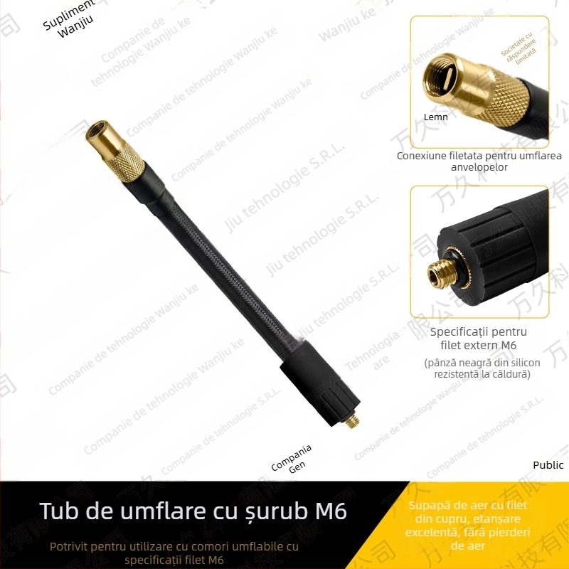 Wanjiu Adaptor pentru furtun de aer din cupru și cauciuc împletit, filet extern M6 — etanșare prin învârtire, rezistent la căldură, accesoriu pentru umflarea pneurilor