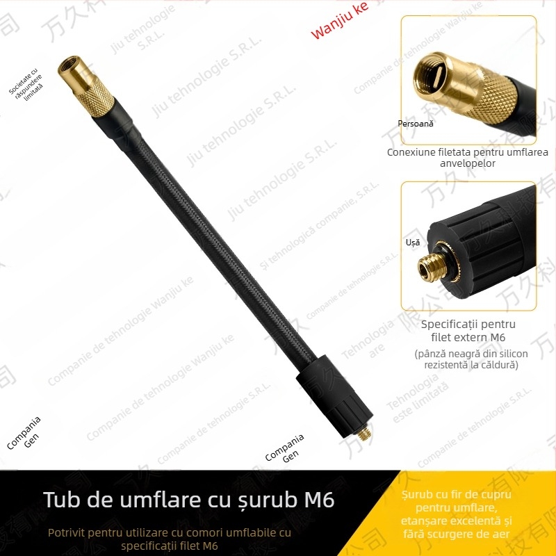 Wanjiu Adaptor pentru furtun de aer din cupru și cauciuc împletit, filet extern M6 — etanșare prin învârtire, rezistent la căldură, accesoriu pentru umflarea pneurilor