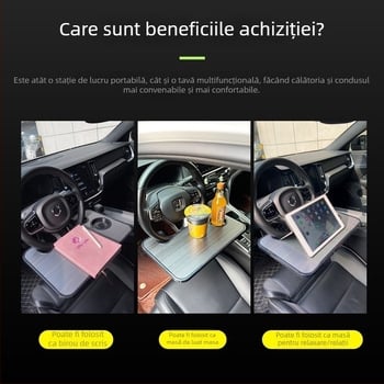 Masă de bord pentru mașină cu suport pentru volan – masă de birou portabilă universală, Jumeng, multifuncțională