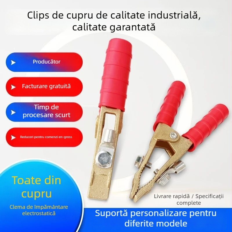 Clema de baterie din alamă pentru automobil, clemă tip aligator pentru pornire și împământare auto