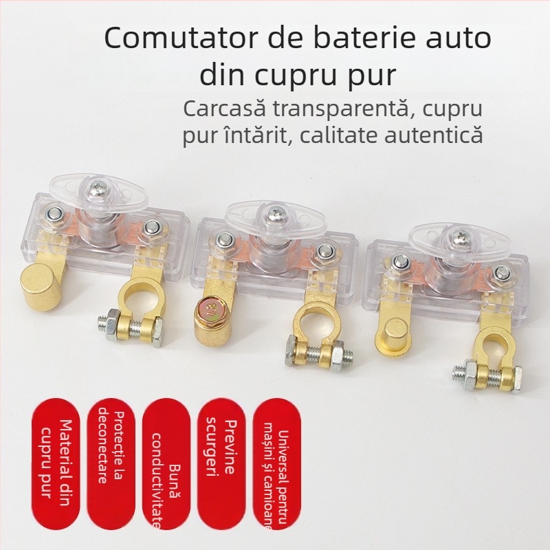 Intrerupător pentru alimentarea bateriei auto, carcasă din aliaj de cupru pur și PC, protecție împotriva scurgerilor, pentru camioane