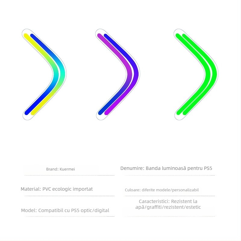 Film protector PS5 cu bandă LED în gradient, PVC 0,1 mm, impermeabil, anti-murdărire, personalizare