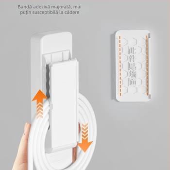 Suport de perete pentru prelungitor și organizator de cabluri, montaj fără găuri, design universal