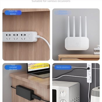 Suport de perete pentru prelungitor și organizator de cabluri, montaj fără găuri, design universal