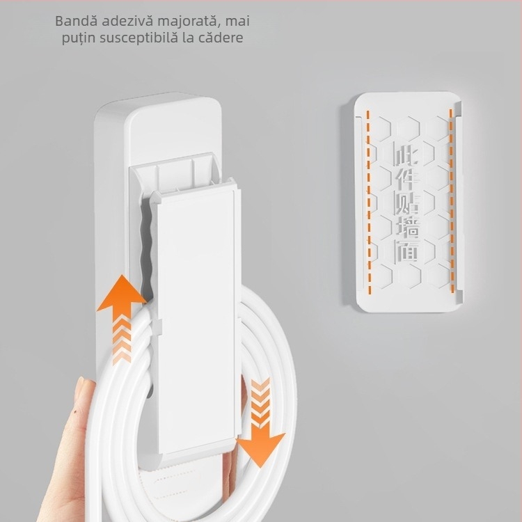 Suport de perete pentru prelungitor și organizator de cabluri, montaj fără găuri, design universal