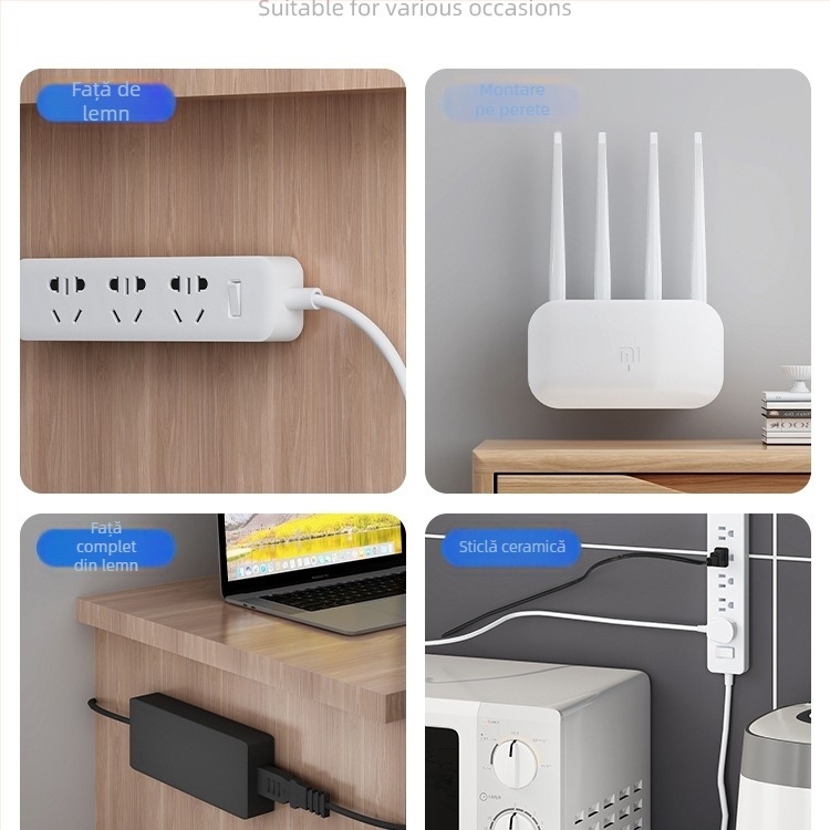 Suport de perete pentru prelungitor și organizator de cabluri, montaj fără găuri, design universal