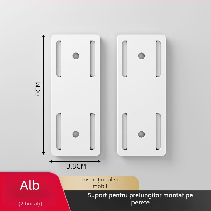 Suport de perete pentru prelungitor și organizator de cabluri, montaj fără găuri, design universal