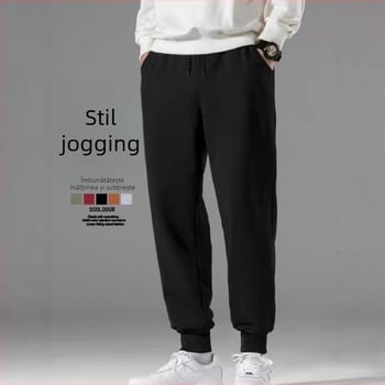 Pantaloni sport bărbați din bumbac, căptușiți cu fleece, croială conică, talie medie, stil coreean, pentru exerciții