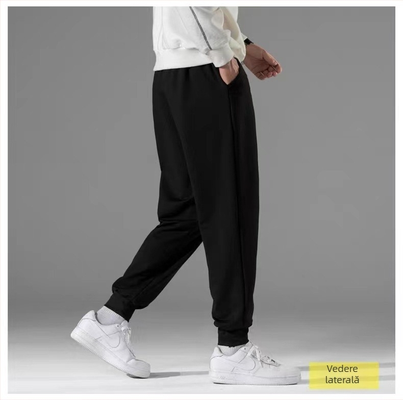 Pantaloni sport bărbați din bumbac, căptușiți cu fleece, croială conică, talie medie, stil coreean, pentru exerciții