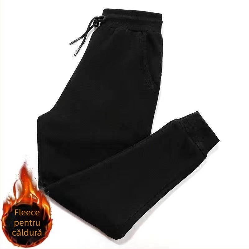 Pantaloni sport bărbați din bumbac, căptușiți cu fleece, croială conică, talie medie, stil coreean, pentru exerciții